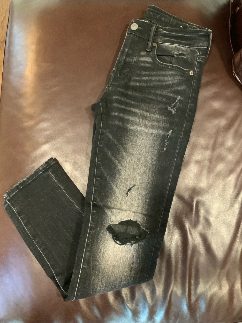 American Eagle Outfitters Men's Black Distressed Skinny Jeans